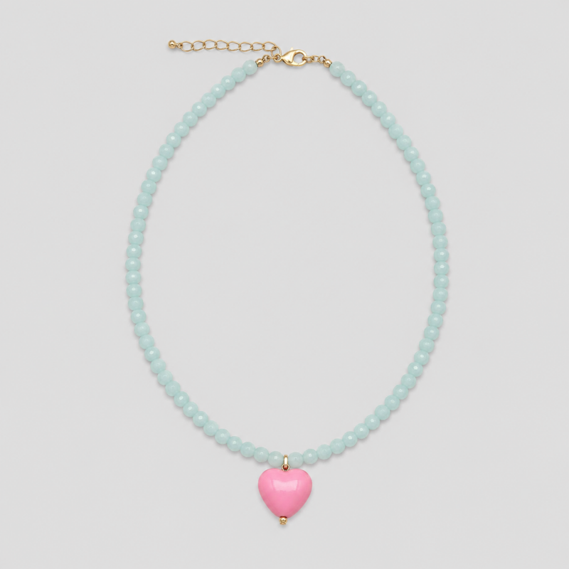 New Candy Color Acrylic Beaded Heart Pendant Choker Necklace