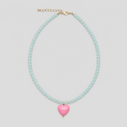 New Candy Color Acrylic Beaded Heart Pendant Choker Necklace