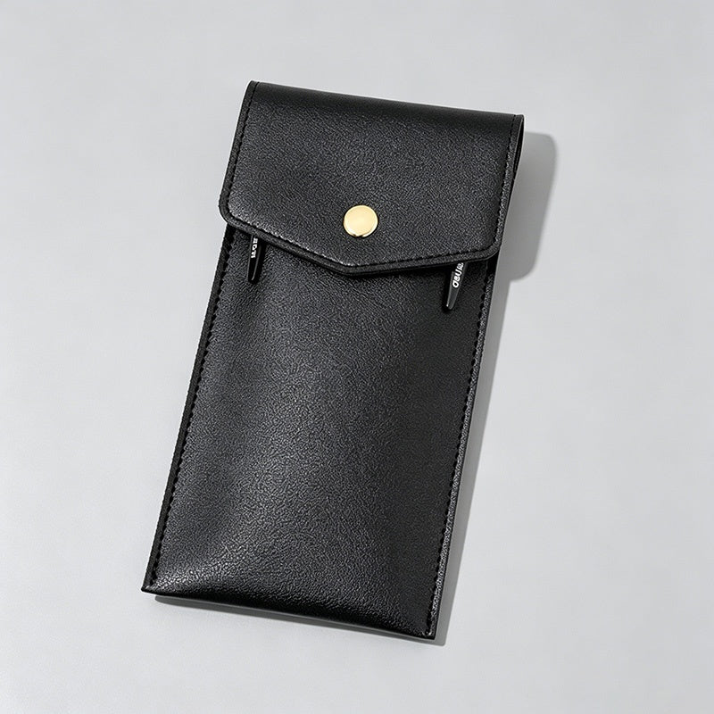 Snap Button Large Capacity PU Leather Pencil Pouch