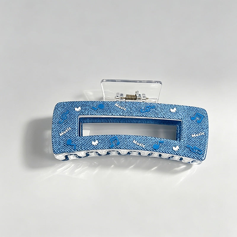Blue Heart Print Hair Claw Clips