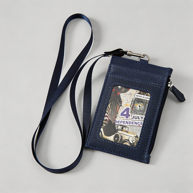 Minimalist Faux PU Card Holder With Lanyard