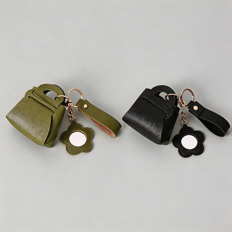 Luxury Faux PU Mini Bag Keychain Mirror