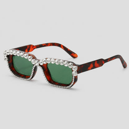 Small Rectangle Full Rhinestone Border Retro Bling Sunglasses