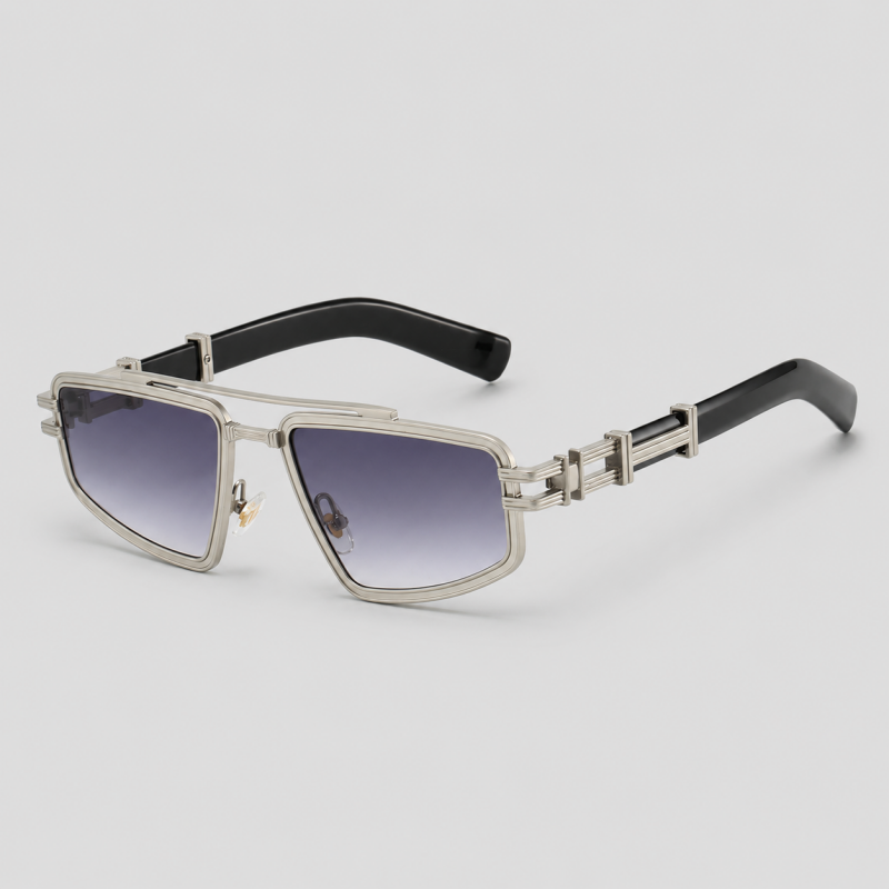 Double Bridge Hollow Metal Rectangle Punk Retro Sunglasses