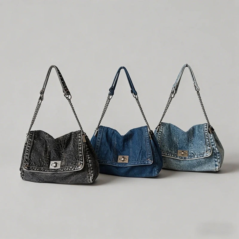Vintage Denim Chain Shoulder Bag