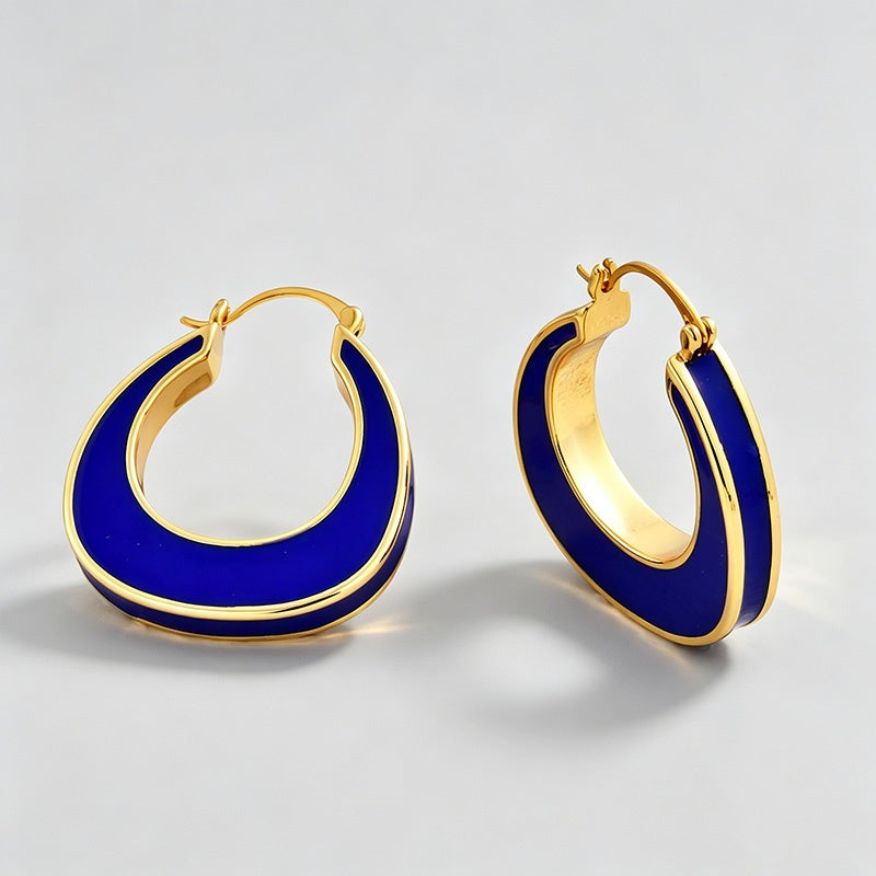 Enamel U-Shape Click Hoop Earrings