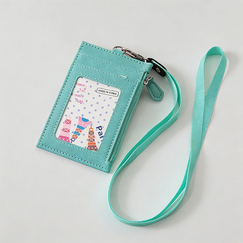 Minimalist Faux PU Card Holder With Lanyard