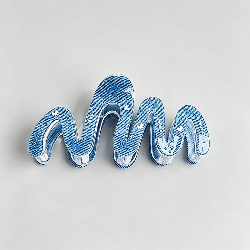 Blue Heart Print Hair Claw Clips