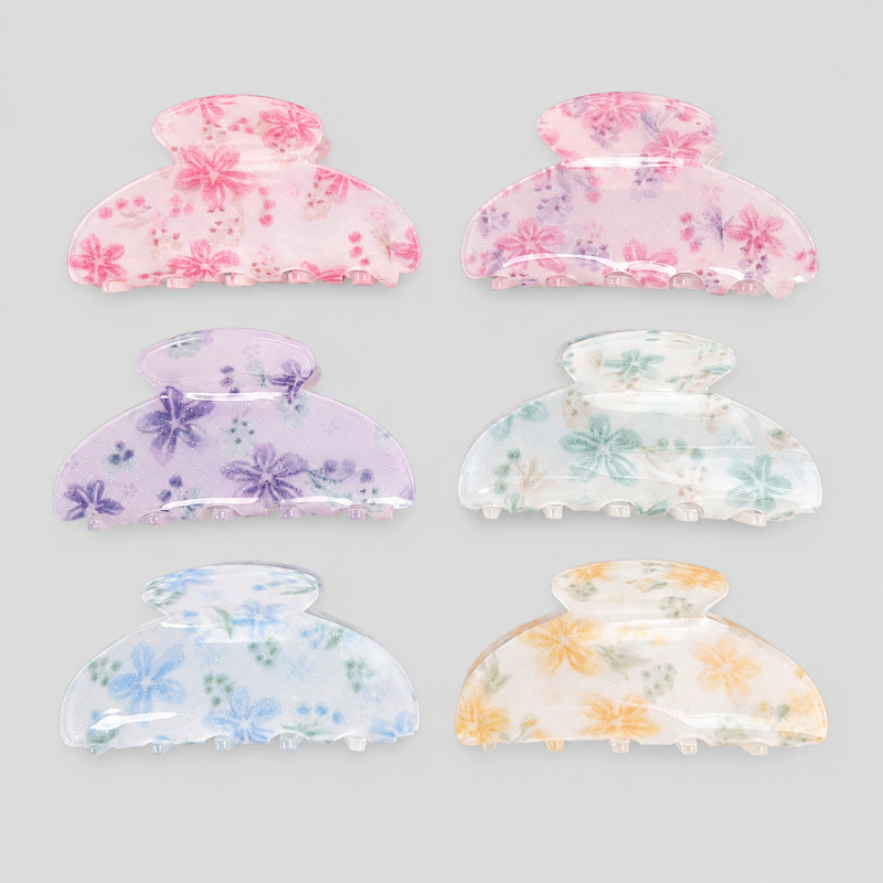 Dried Flower Print Shark Hair Claw Clip