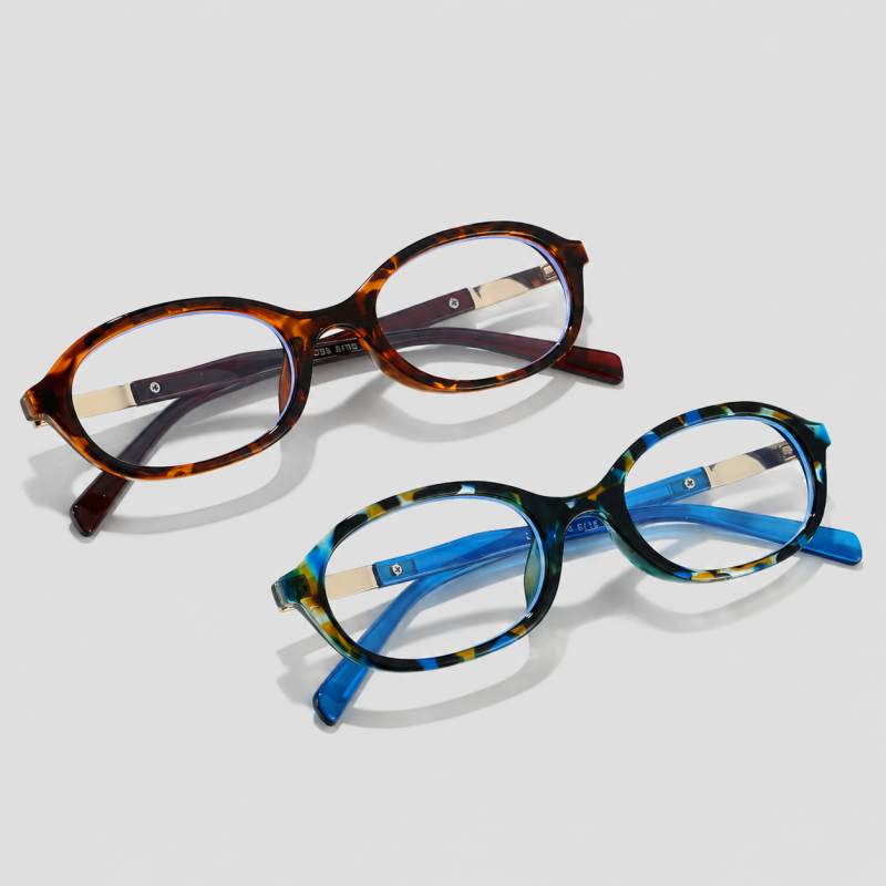 Small Oval Two-tone Metal Spliced Temple Glasses
