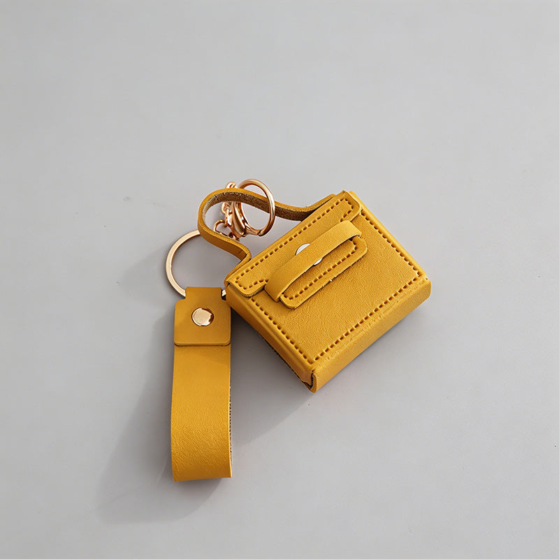 Mini Faux PU Pouch Keychain With Mirror