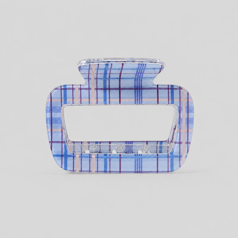 Hollow Three-Loop Grid Plaid Hair Claw Clip