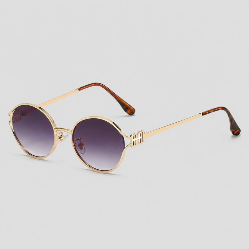 Oval Hollow Cutout Metal Temple Luxury Sunglasses