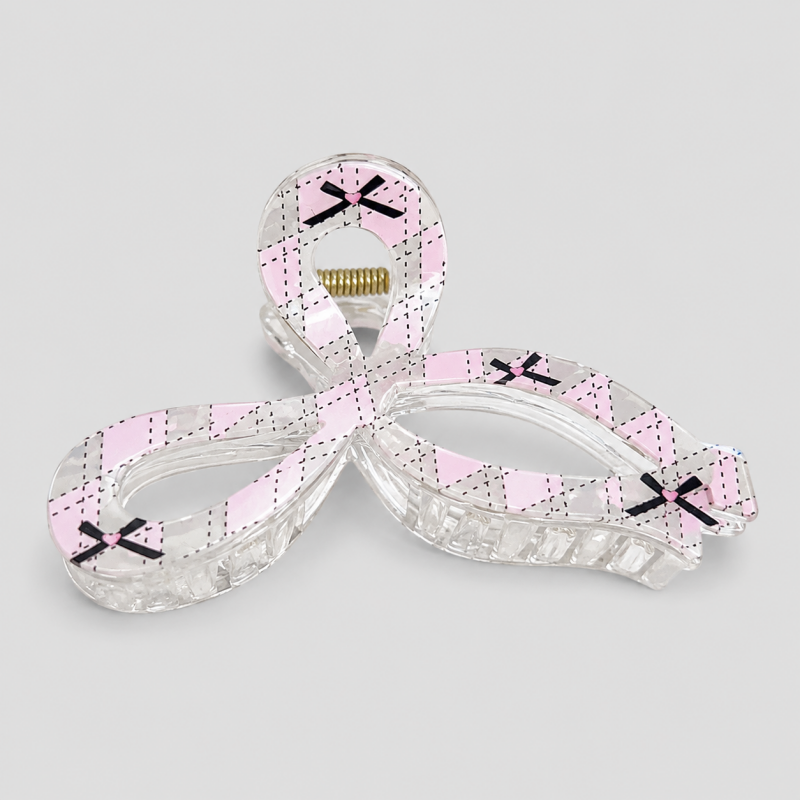Hollow Three-Loop Plaid Bow Hair Claw Clip