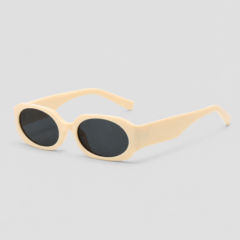 Narrow Oval Thick Wide Temple Retro Trendy Sunglasses