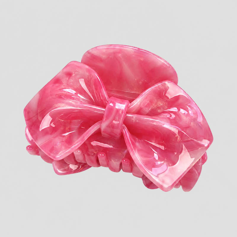Large Pink Marbled Bow Hair Claw Clip