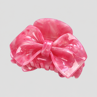 Large Pink Marbled Bow Hair Claw Clip