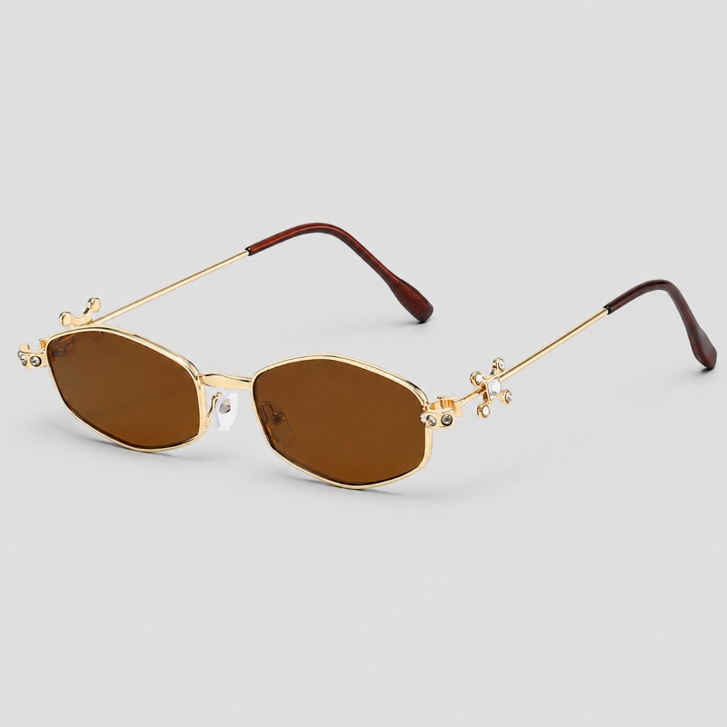 Hexagon Rhinestone Hinge Metal Frame Vintage Sunglasses