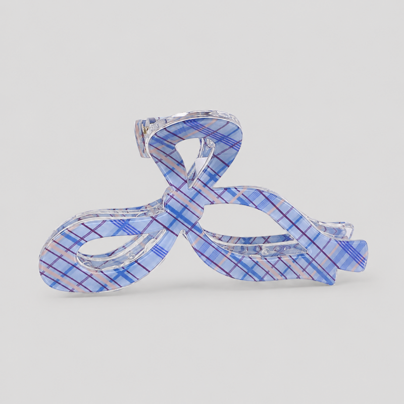 Hollow Three-Loop Grid Plaid Hair Claw Clip