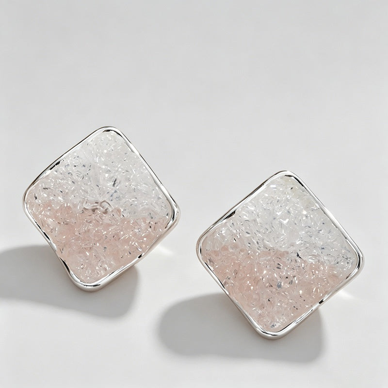 Round Square Glitter Crushed Glass Crystal Studs