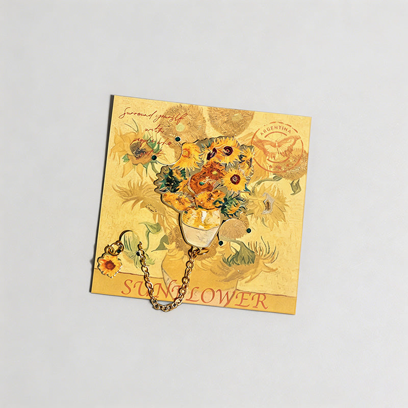 Gilded Floral Van Gogh Oil Painting Metal Bookmarks