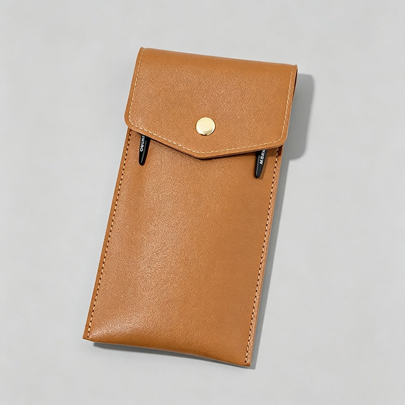 Snap Button Large Capacity PU Leather Pencil Pouch