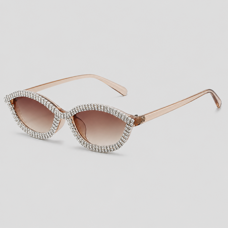 Slim Rhinestone Inlaid Cat Eye Glam Sunglasses