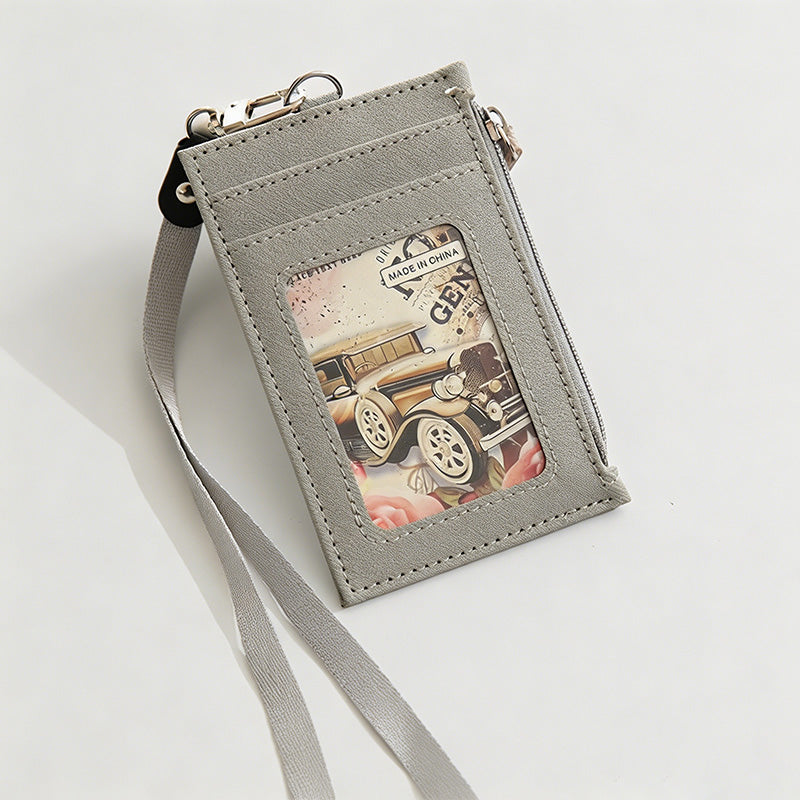 Minimalist Faux PU Card Holder With Lanyard