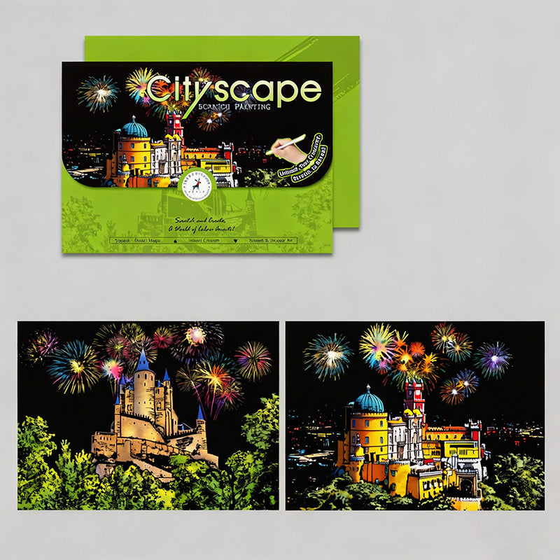 A3 City Scenery DIY Educational Scratch Painting Card