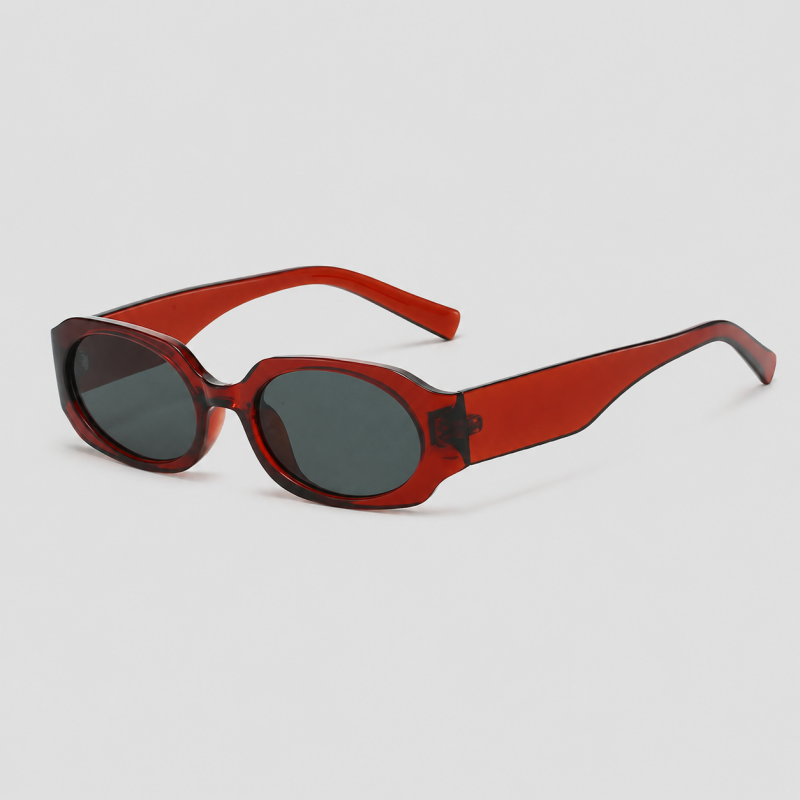 Narrow Oval Thick Wide Temple Retro Trendy Sunglasses