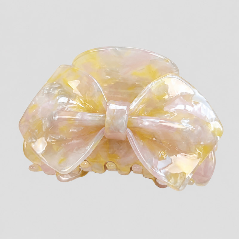 Large Pink Marbled Bow Hair Claw Clip