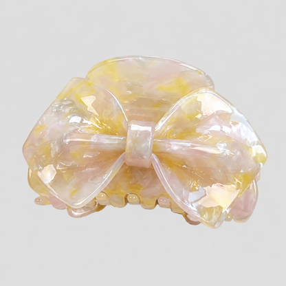 Large Pink Marbled Bow Hair Claw Clip