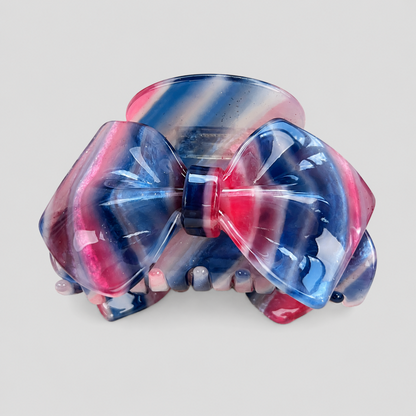 Large Pink Marbled Bow Hair Claw Clip