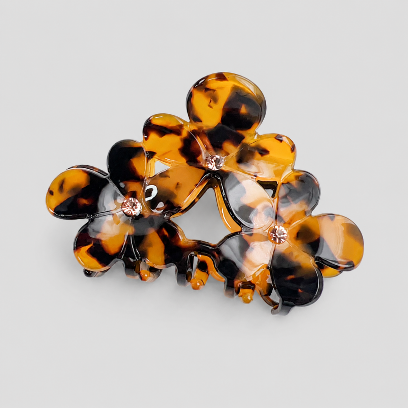 Three Flower Rhinestone Shark Hair Claw Clip
