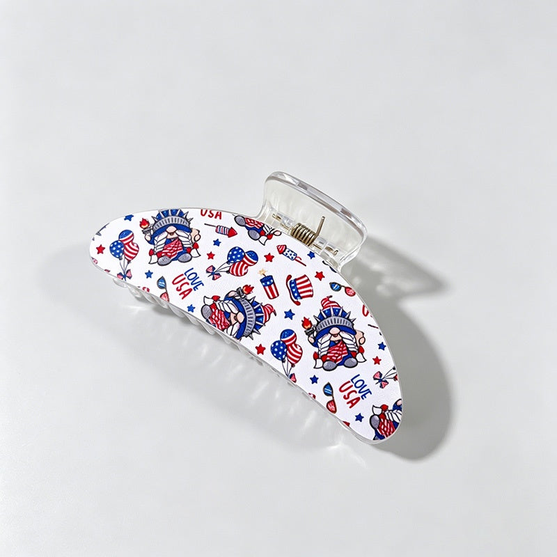4th of July Crescent Print Hair Clip