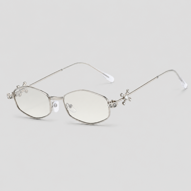 Hexagon Rhinestone Hinge Metal Frame Vintage Sunglasses