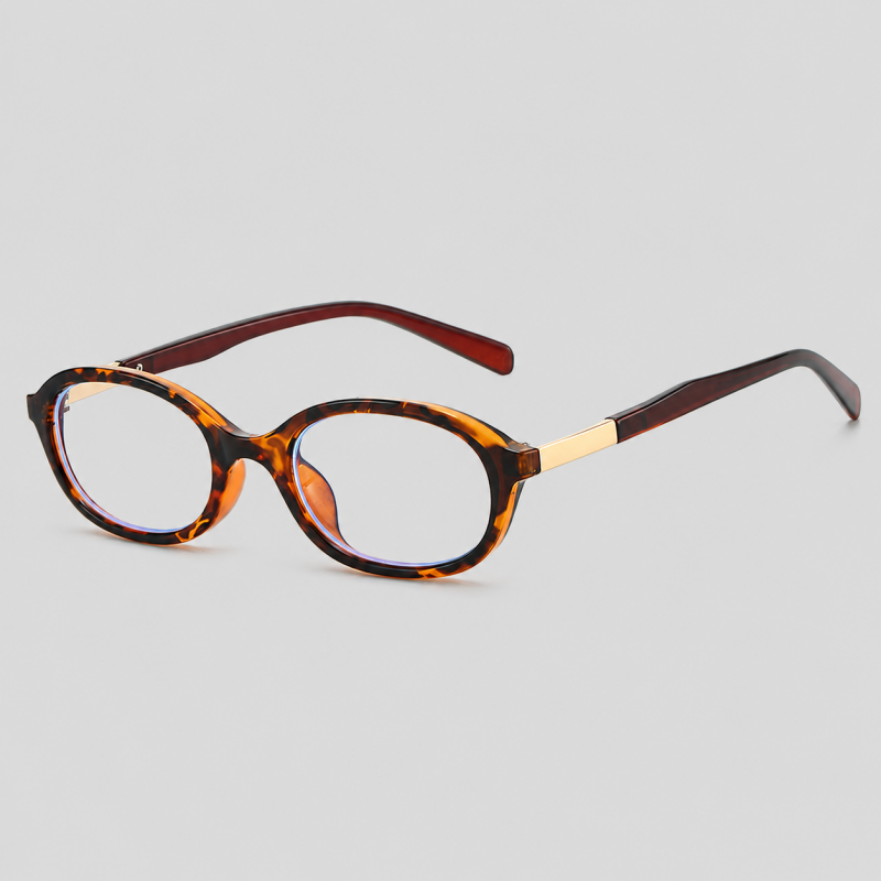 Small Oval Two-tone Metal Spliced Temple Glasses