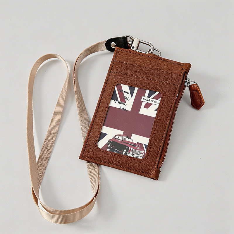 Minimalist Faux PU Card Holder With Lanyard