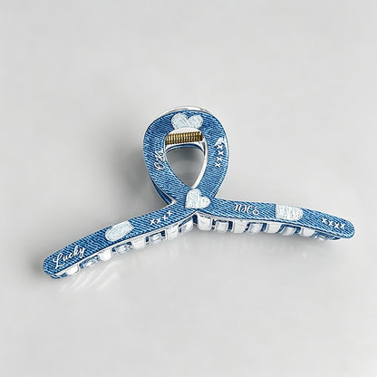 Blue Heart Print Hair Claw Clips