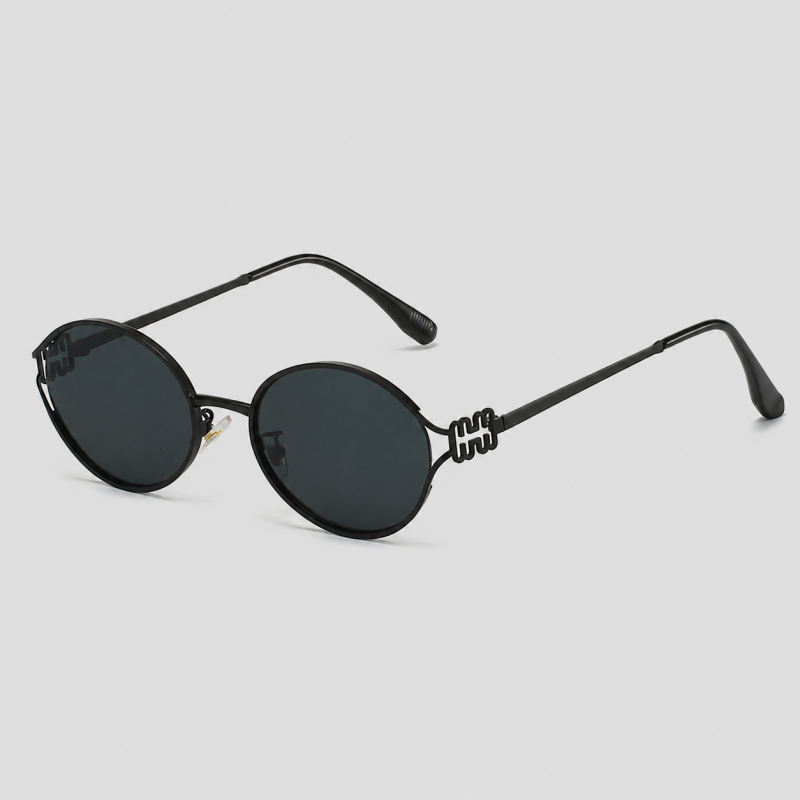 Oval Hollow Cutout Metal Temple Luxury Sunglasses
