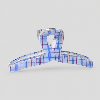 Hollow Three-Loop Grid Plaid Hair Claw Clip