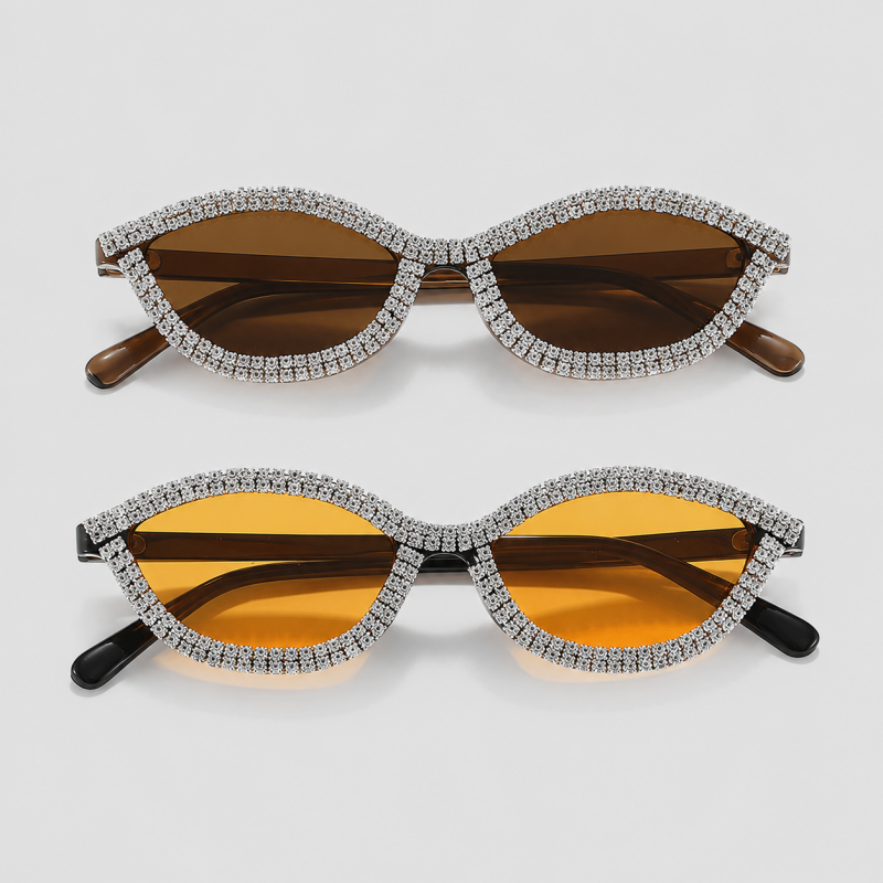 Slim Rhinestone Inlaid Cat Eye Glam Sunglasses