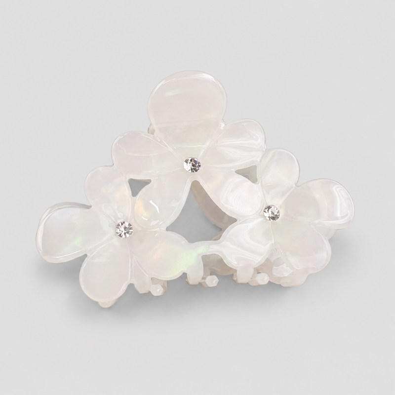 Three Flower Rhinestone Shark Hair Claw Clip
