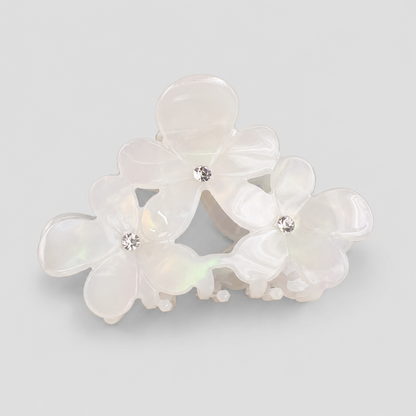 Three Flower Rhinestone Shark Hair Claw Clip