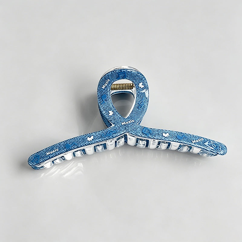 Blue Heart Print Hair Claw Clips
