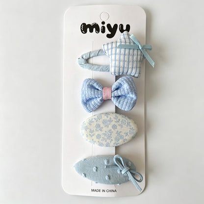 Blue Assorted Fabric Hair Clip Set