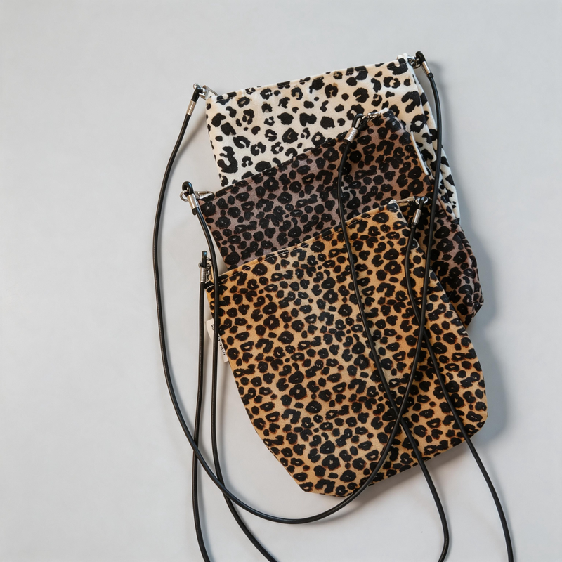 Minimalist Vintage Leopard Print Canvas Crossbody Pouch