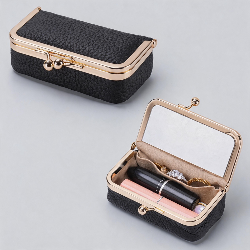 Faux Leather Kiss Lock Storage Wallet