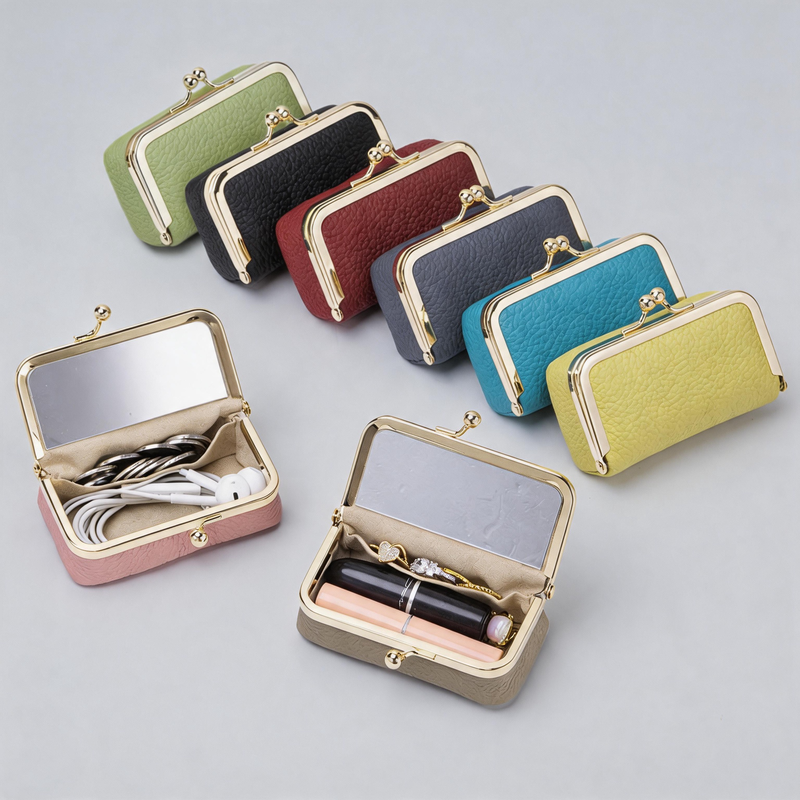 Faux Leather Kiss Lock Storage Wallet