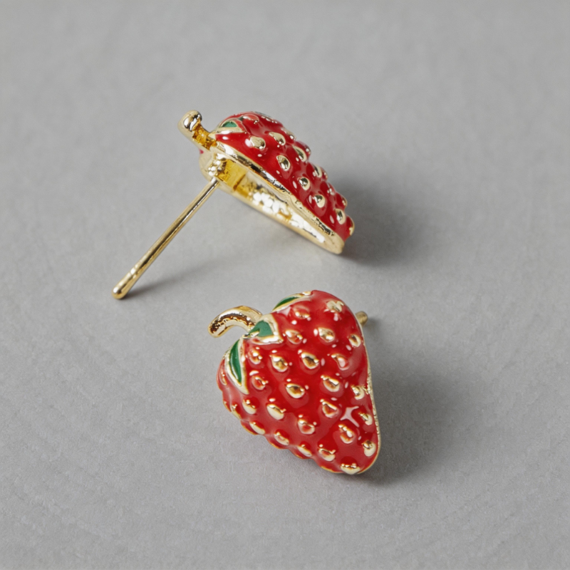 Lightweight Geometric Strawberry Shape Drip Oil Earrings